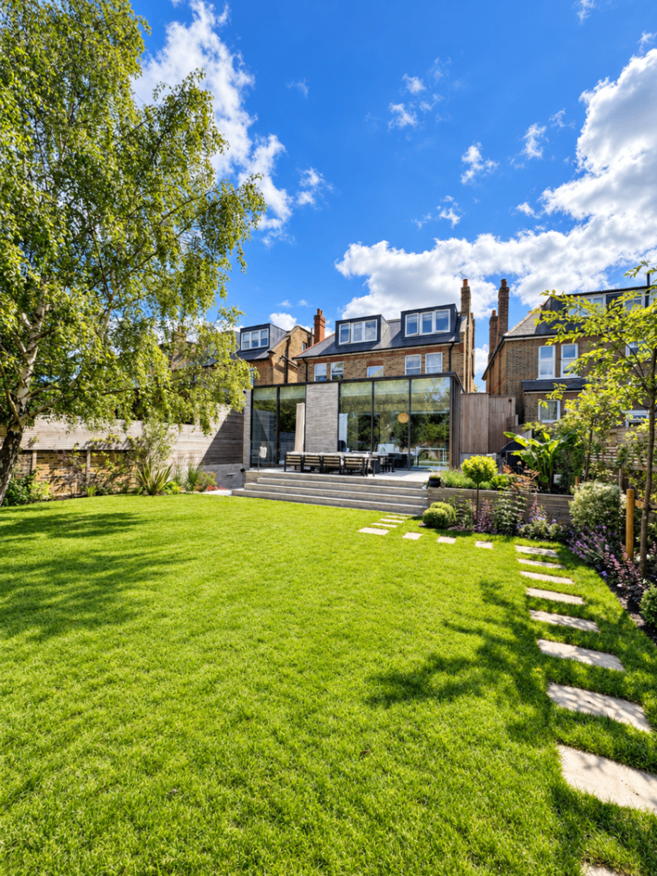 Rear house extension overlooking a landscaped garden